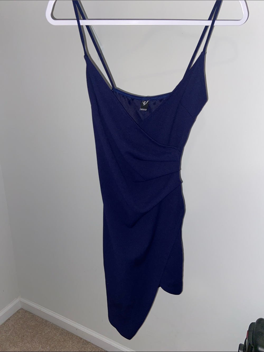 Windsor Navy Draped Slip Mini Dress with Spaghetti Straps